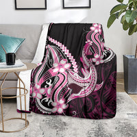Pink Black Aloha Hawaii Blanket Polynesian Shark Tattoo Plumeria