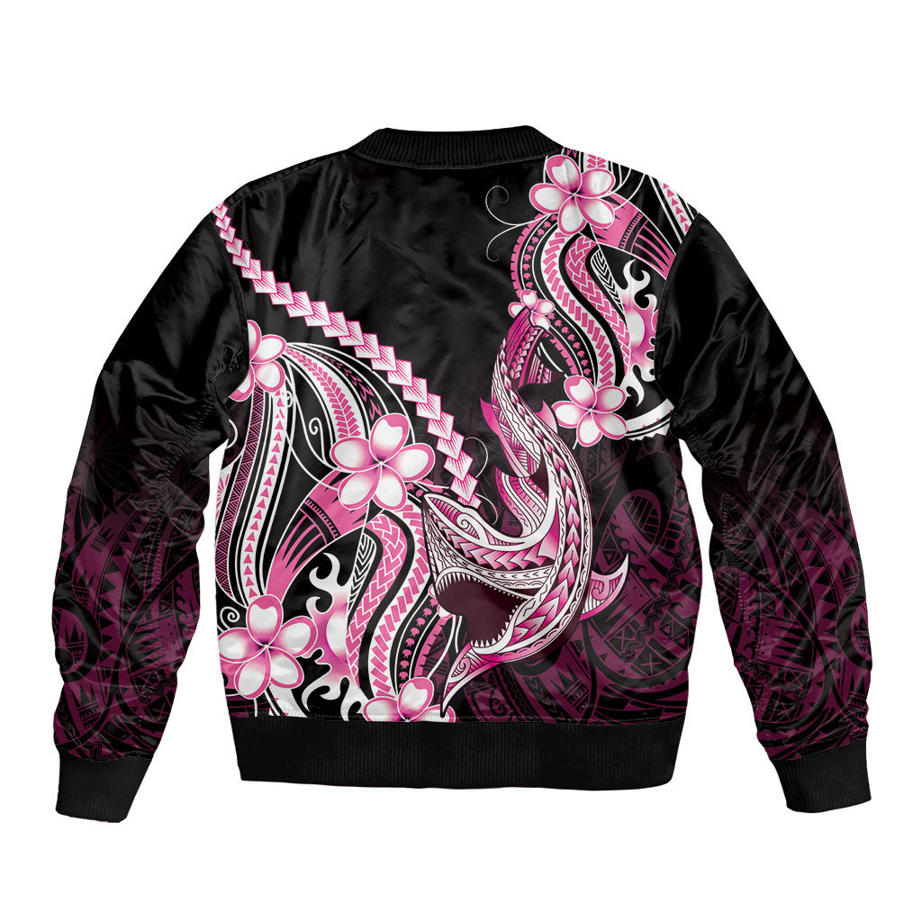 Pink Black Aloha Hawaii Bomber Jacket Polynesian Shark Tattoo Plumeria
