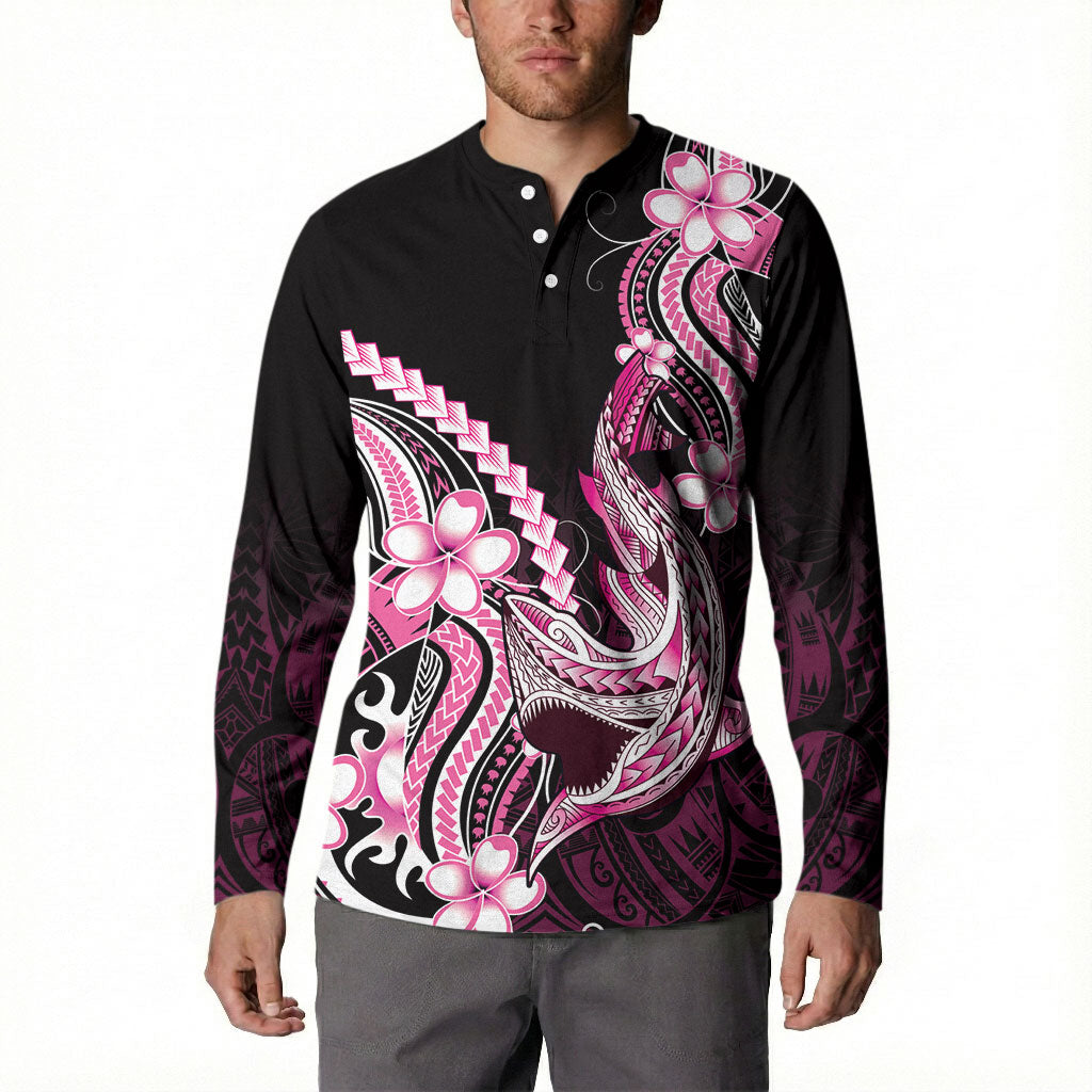 Pink Black Aloha Hawaii Button Sweatshirt Polynesian Shark Tattoo Plumeria