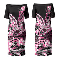 Pink Black Aloha Hawaii Couples Matching Puletasi and Hawaiian Shirt Polynesian Shark Tattoo Plumeria LT14 - Polynesian Pride