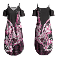 Pink Black Aloha Hawaii Couples Matching Summer Maxi Dress and Hawaiian Shirt Polynesian Shark Tattoo Plumeria LT14 - Polynesian Pride