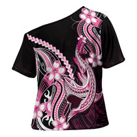 Pink Black Aloha Hawaii Cross Shoulder Shirt Polynesian Shark Tattoo Plumeria