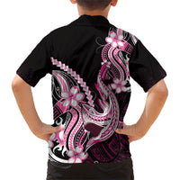 Pink Black Aloha Hawaii Family Matching Long Sleeve Bodycon Dress and Hawaiian Shirt Polynesian Shark Tattoo Plumeria LT14 - Polynesian Pride