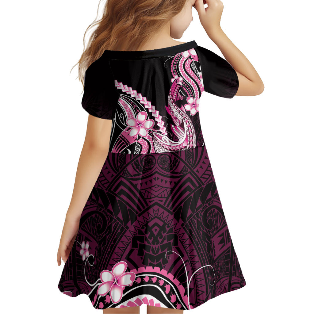 Pink Black Aloha Hawaii Family Matching Long Sleeve Bodycon Dress and Hawaiian Shirt Polynesian Shark Tattoo Plumeria LT14 - Polynesian Pride