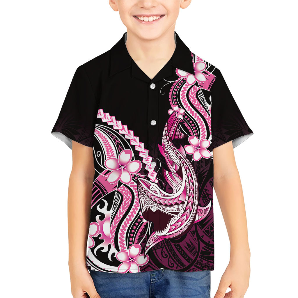 Pink Black Aloha Hawaii Family Matching Mermaid Dress and Hawaiian Shirt Polynesian Shark Tattoo Plumeria LT14 Son's Shirt Pink - Polynesian Pride