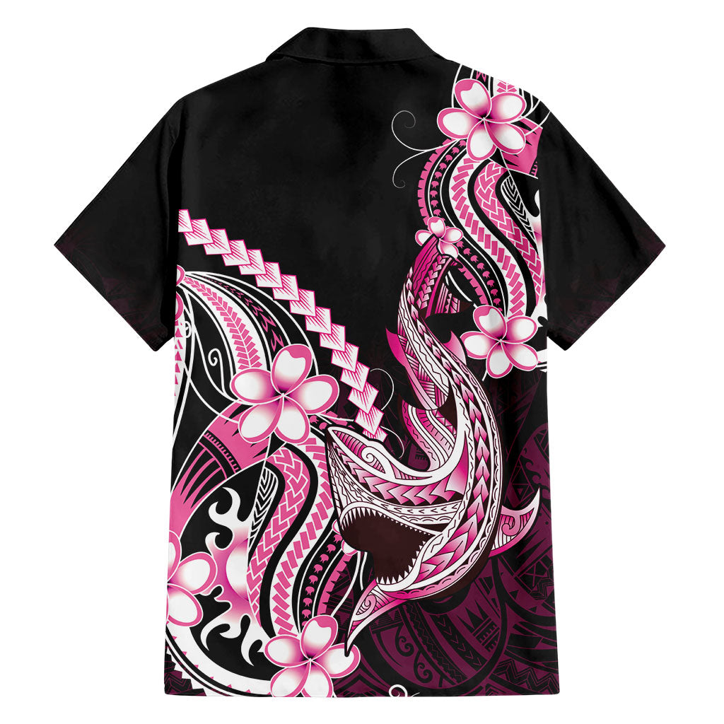 Pink Black Aloha Hawaii Family Matching Off Shoulder Maxi Dress and Hawaiian Shirt Polynesian Shark Tattoo Plumeria LT14 - Polynesian Pride