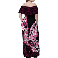 Pink Black Aloha Hawaii Family Matching Off Shoulder Maxi Dress and Hawaiian Shirt Polynesian Shark Tattoo Plumeria LT14 - Polynesian Pride