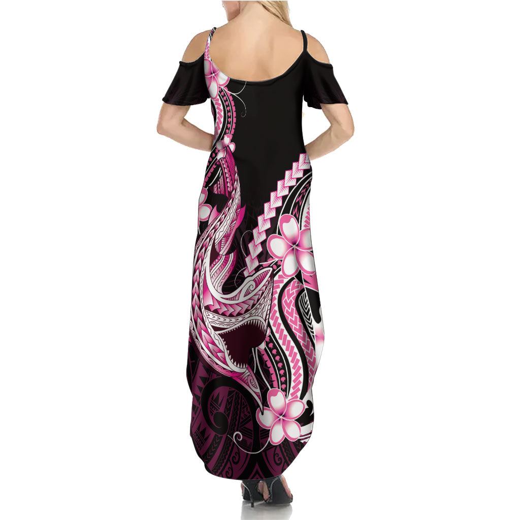 Pink Black Aloha Hawaii Family Matching Summer Maxi Dress and Hawaiian Shirt Polynesian Shark Tattoo Plumeria LT14 - Polynesian Pride