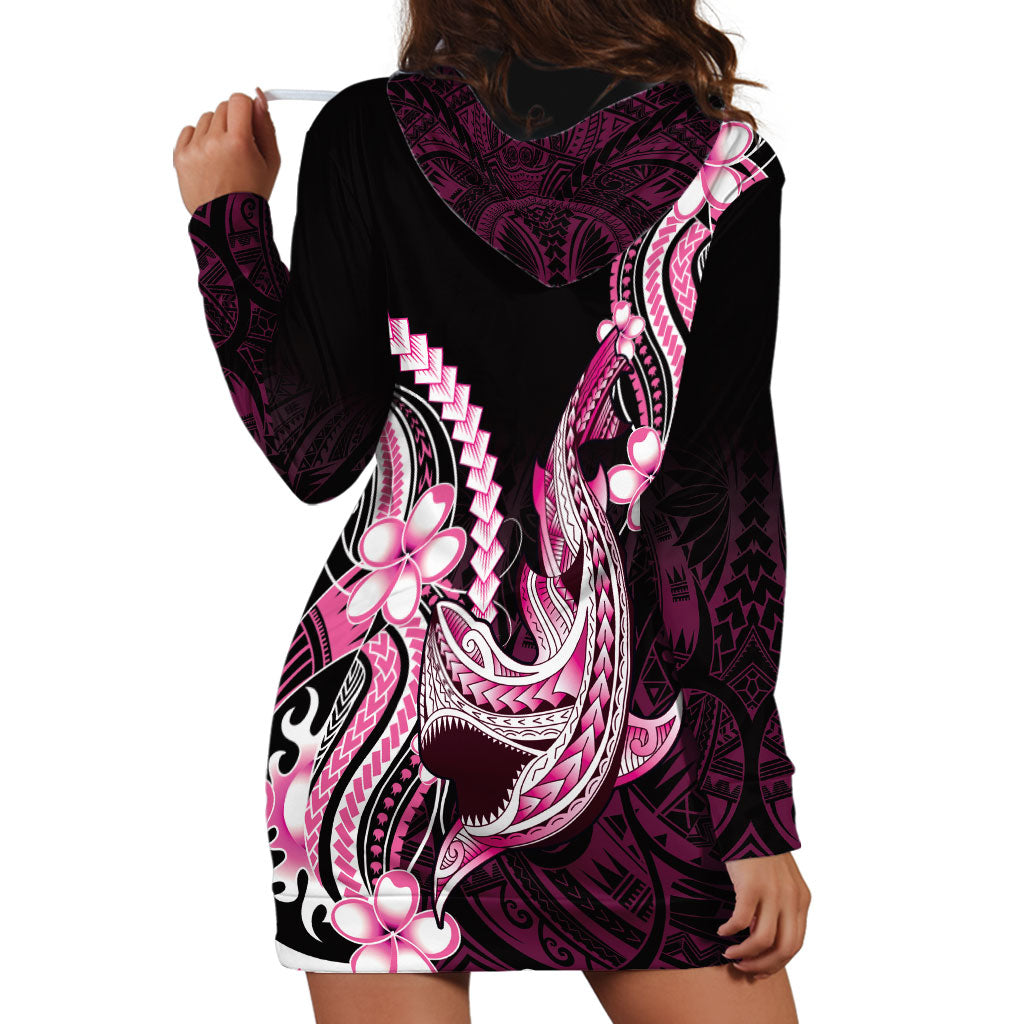Pink Black Aloha Hawaii Hoodie Dress Polynesian Shark Tattoo Plumeria LT14 - Polynesian Pride