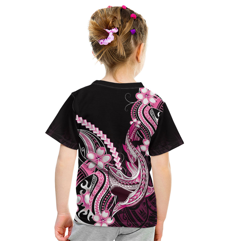 Pink Black Aloha Hawaii Kid T Shirt Polynesian Shark Tattoo Plumeria