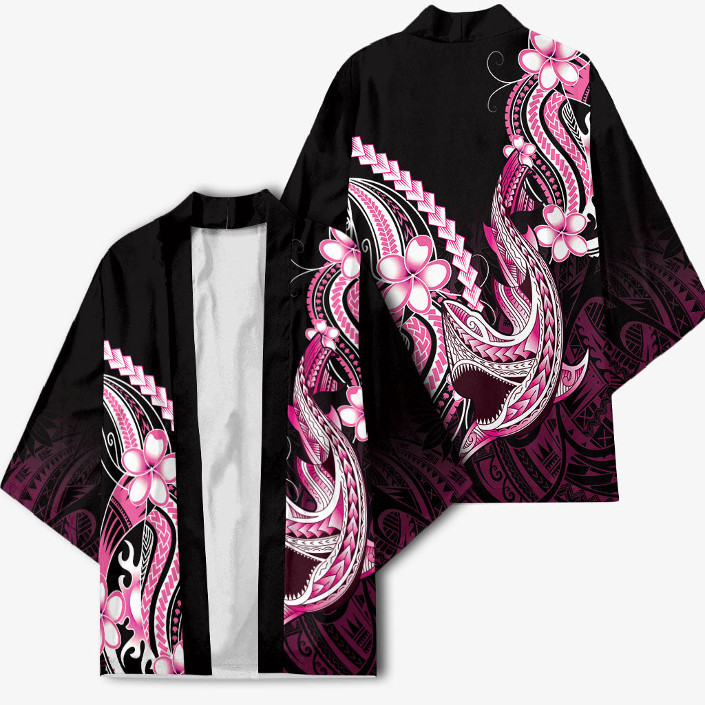 Pink Black Aloha Hawaii Kimono Polynesian Shark Tattoo Plumeria
