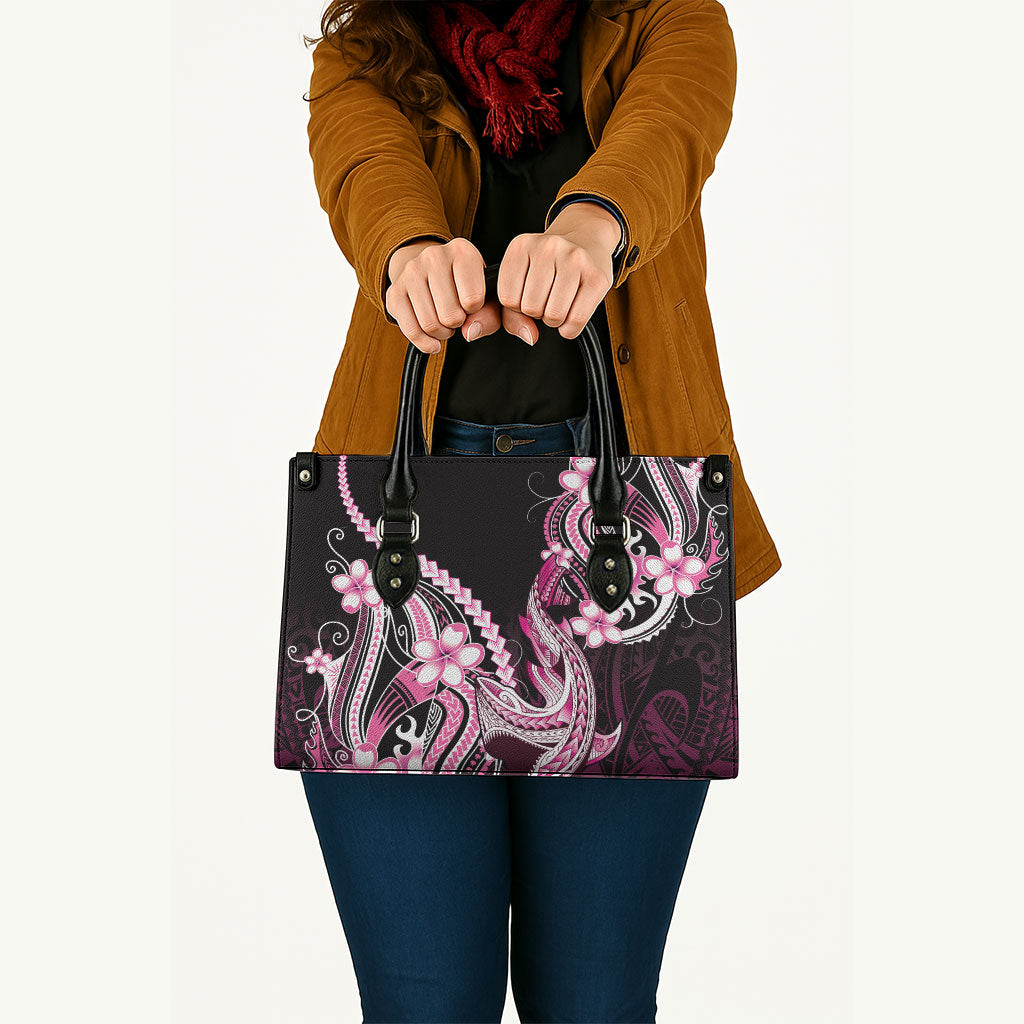 Pink Black Aloha Hawaii Leather Bag Polynesian Shark Tattoo Plumeria
