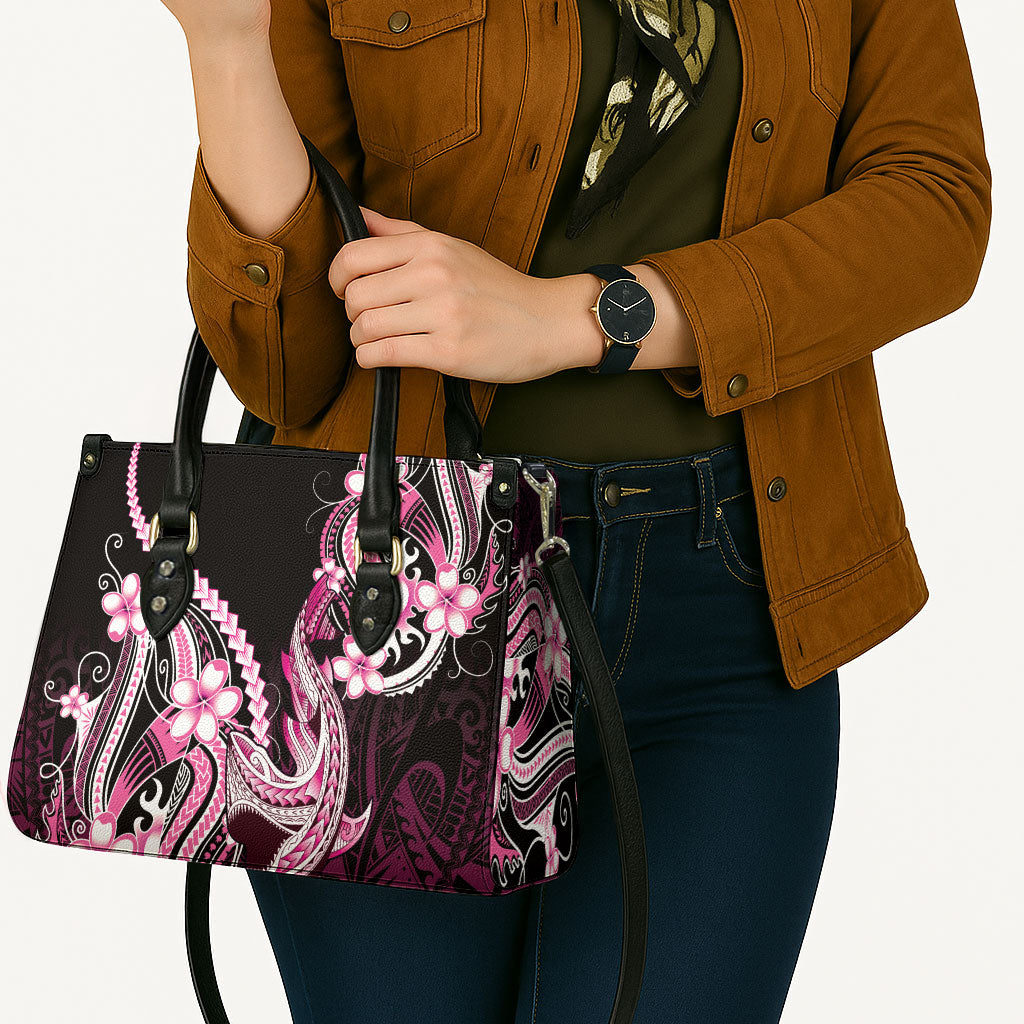 Pink Black Aloha Hawaii Leather Bag Polynesian Shark Tattoo Plumeria