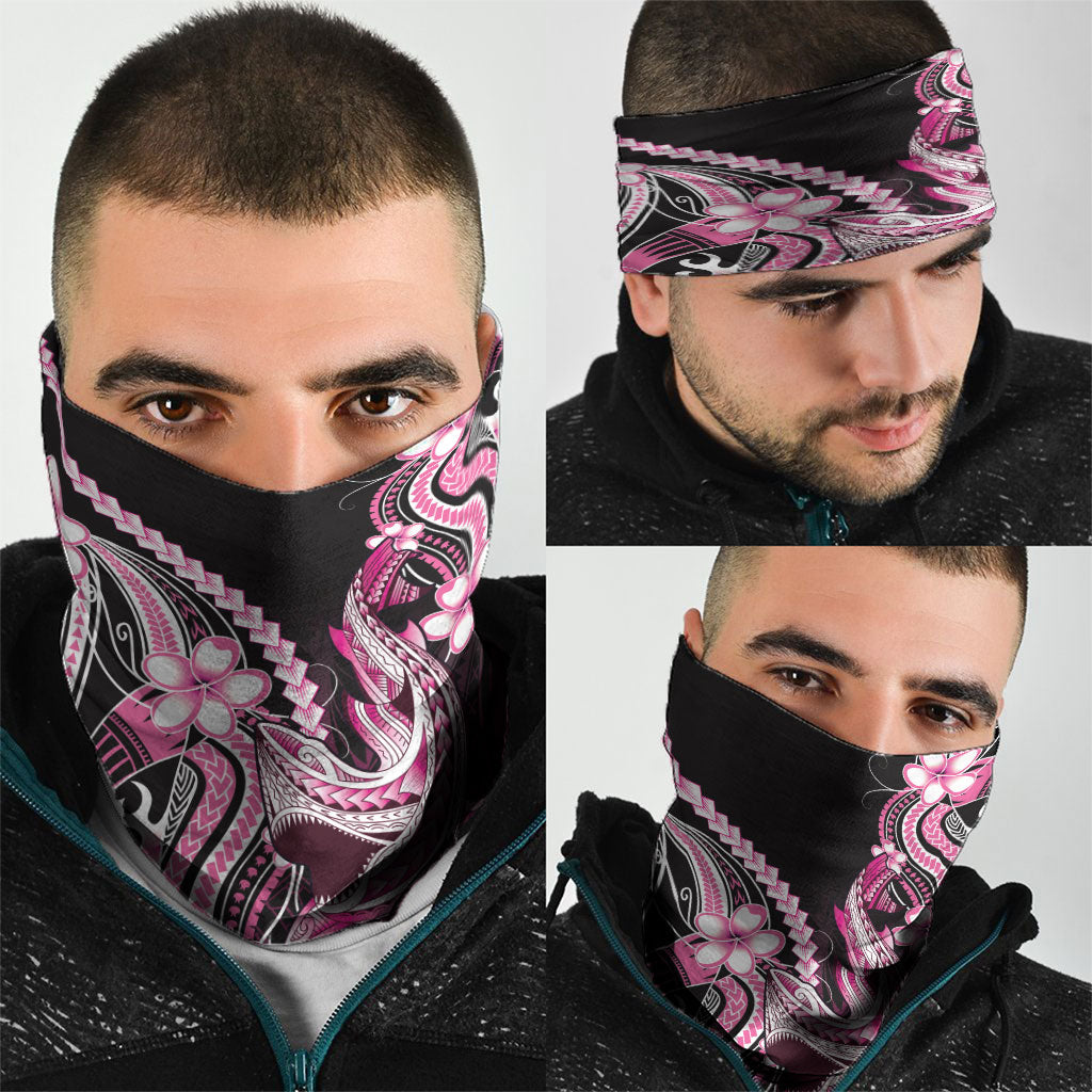 Pink Black Aloha Hawaii Neck Gaiter Polynesian Shark Tattoo Plumeria