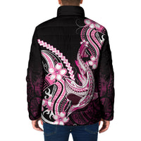 Pink Black Aloha Hawaii Padded Jacket Polynesian Shark Tattoo Plumeria