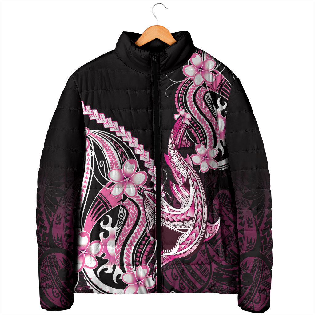 Pink Black Aloha Hawaii Padded Jacket Polynesian Shark Tattoo Plumeria
