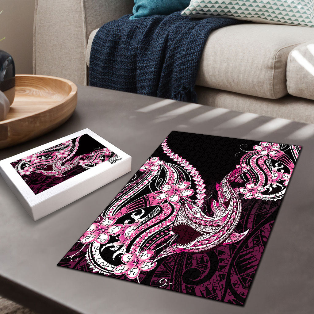 Pink Black Aloha Hawaii Puzzle Polynesian Shark Tattoo Plumeria