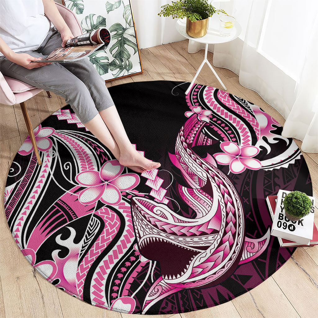 Pink Black Aloha Hawaii Round Carpet Polynesian Shark Tattoo Plumeria
