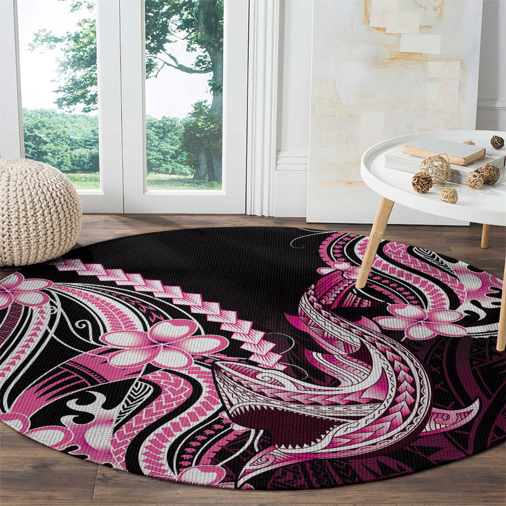 Pink Black Aloha Hawaii Round Carpet Polynesian Shark Tattoo Plumeria