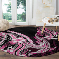 Pink Black Aloha Hawaii Round Carpet Polynesian Shark Tattoo Plumeria