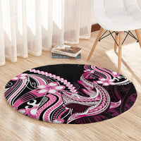 Pink Black Aloha Hawaii Round Carpet Polynesian Shark Tattoo Plumeria
