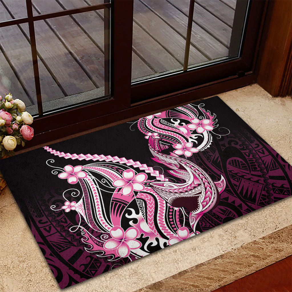 Pink Black Aloha Hawaii Rubber Doormat Polynesian Shark Tattoo Plumeria