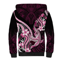 Pink Black Aloha Hawaii Sherpa Hoodie Polynesian Shark Tattoo Plumeria