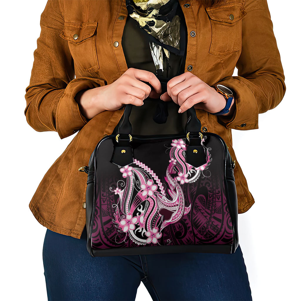 Pink Black Aloha Hawaii Shoulder Handbag Polynesian Shark Tattoo Plumeria