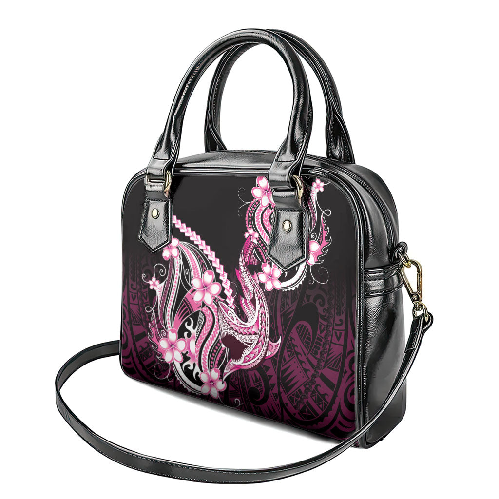 Pink Black Aloha Hawaii Shoulder Handbag Polynesian Shark Tattoo Plumeria
