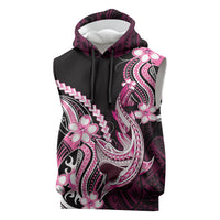 Pink Black Aloha Hawaii Sleeveless Hoodie Polynesian Shark Tattoo Plumeria