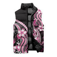 Pink Black Aloha Hawaii Sleeveless Puffer Jacket Polynesian Shark Tattoo Plumeria