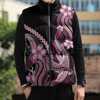 Pink Black Aloha Hawaii Sleeveless Puffer Jacket Polynesian Shark Tattoo Plumeria