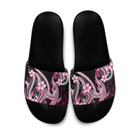 Pink Black Aloha Hawaii Slide Sandals Polynesian Shark Tattoo Plumeria