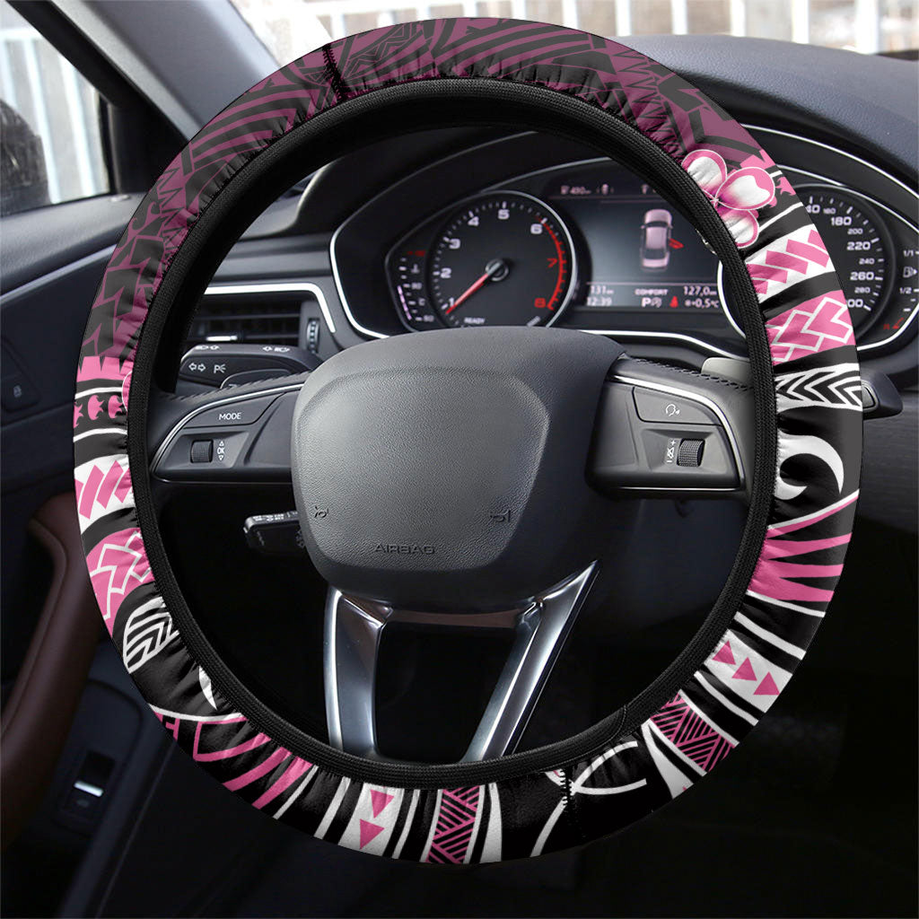 Pink Black Aloha Hawaii Steering Wheel Cover Polynesian Shark Tattoo Plumeria