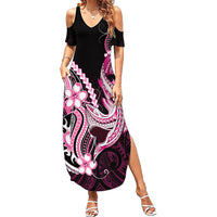 Pink Black Aloha Hawaii Summer Maxi Dress Polynesian Shark Tattoo Plumeria
