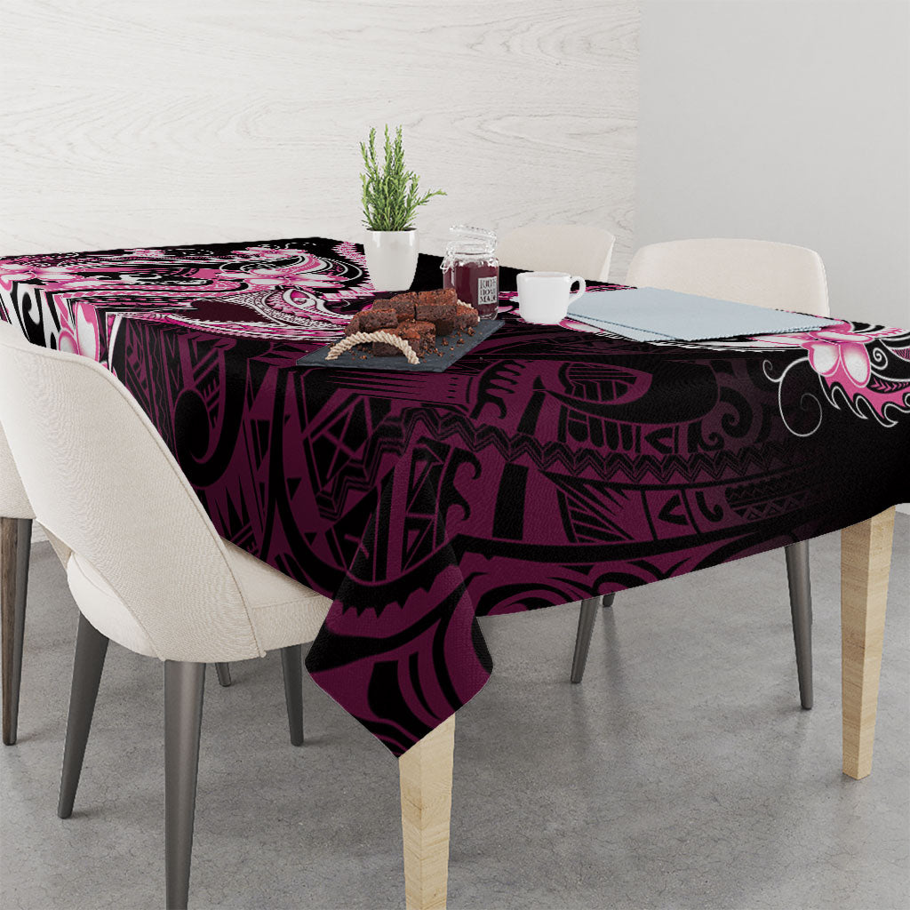 Pink Black Aloha Hawaii Tablecloth Polynesian Shark Tattoo Plumeria