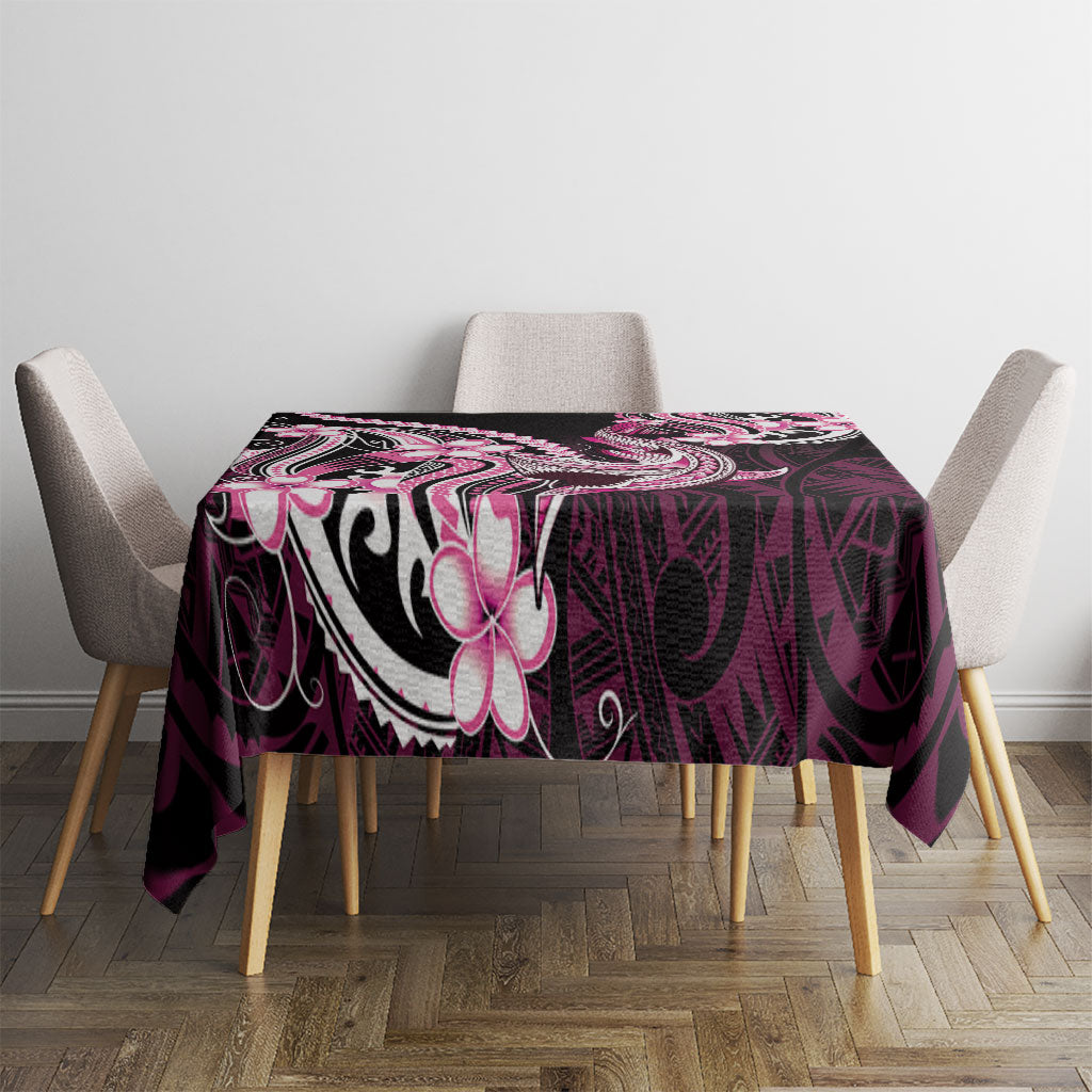 Pink Black Aloha Hawaii Tablecloth Polynesian Shark Tattoo Plumeria