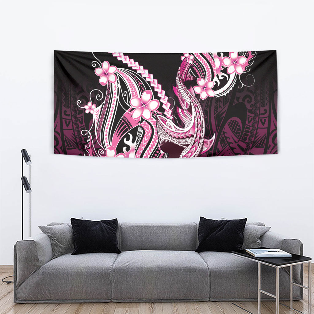 Pink Black Aloha Hawaii Tapestry Polynesian Shark Tattoo Plumeria