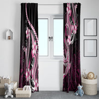 Pink Black Aloha Hawaii Window Curtain Polynesian Shark Tattoo Plumeria