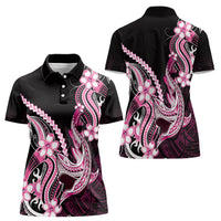 Pink Black Aloha Hawaii Women Polo Shirt Polynesian Shark Tattoo Plumeria