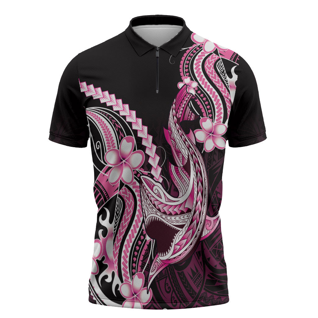 Pink Black Aloha Hawaii Zipper Polo Shirt Polynesian Shark Tattoo Plumeria LT14 Pink - Polynesian Pride