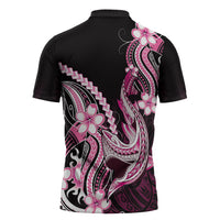 Pink Black Aloha Hawaii Zipper Polo Shirt Polynesian Shark Tattoo Plumeria