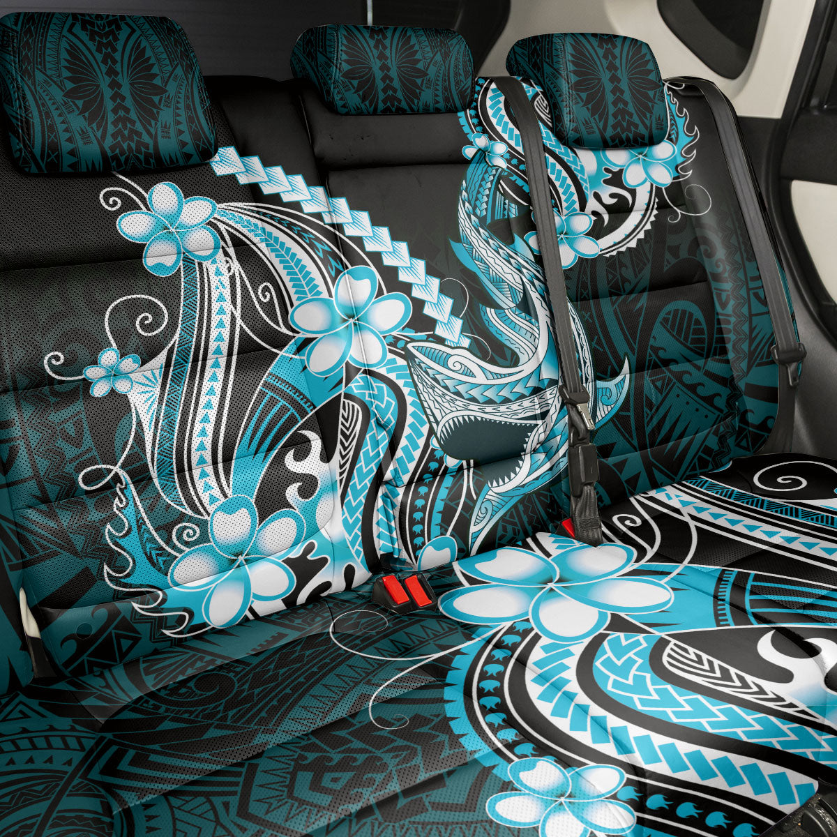 Blue Black Aloha Hawaii Back Car Seat Cover Polynesian Shark Tattoo Plumeria