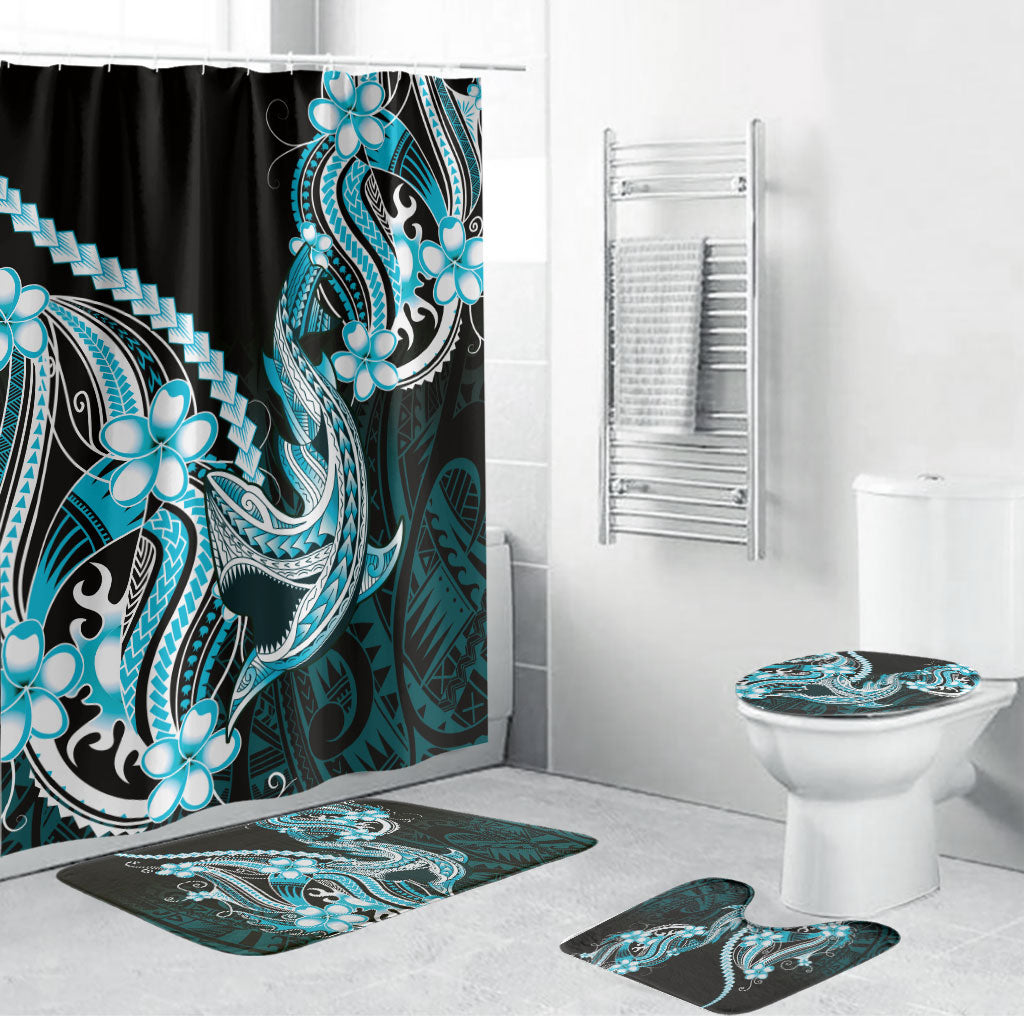 Blue Black Aloha Hawaii Bathroom Set Polynesian Shark Tattoo Plumeria LT14 Bathroom Set (4 pcs) Blue - Polynesian Pride