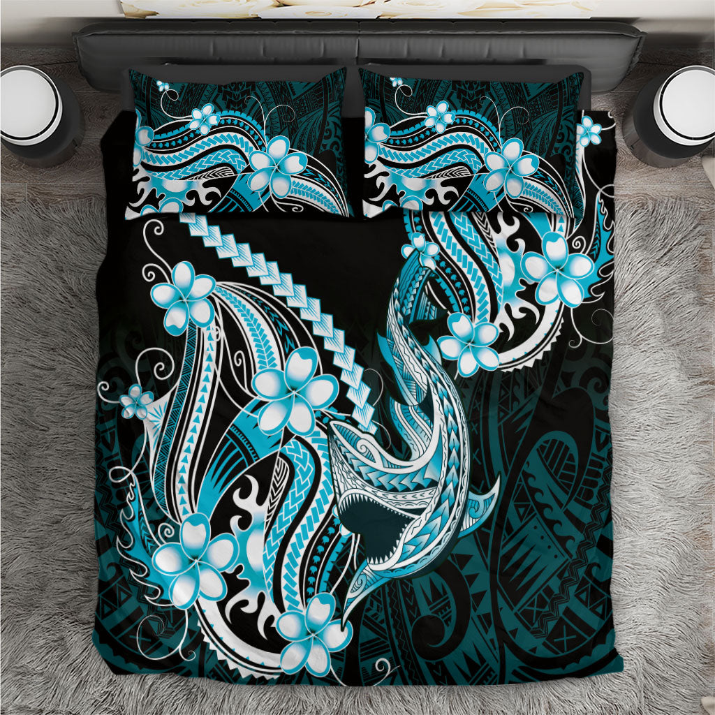 Blue Black Aloha Hawaii Bedding Set Polynesian Shark Tattoo Plumeria LT14 Blue - Polynesian Pride