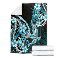 Blue Black Aloha Hawaii Blanket Polynesian Shark Tattoo Plumeria