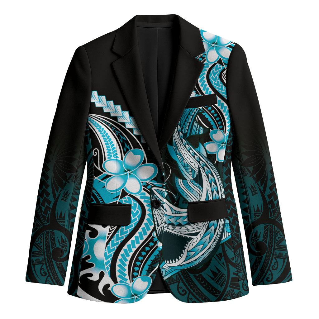 Blue Black Aloha Hawaii Blazer Polynesian Shark Tattoo Plumeria LT14 Unisex Blue - Polynesian Pride