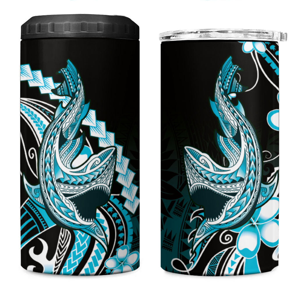 Blue Black Aloha Hawaii 4 in 1 Can Cooler Tumbler Polynesian Shark Tattoo Plumeria LT14 One Size: 16 oz Blue - Polynesian Pride