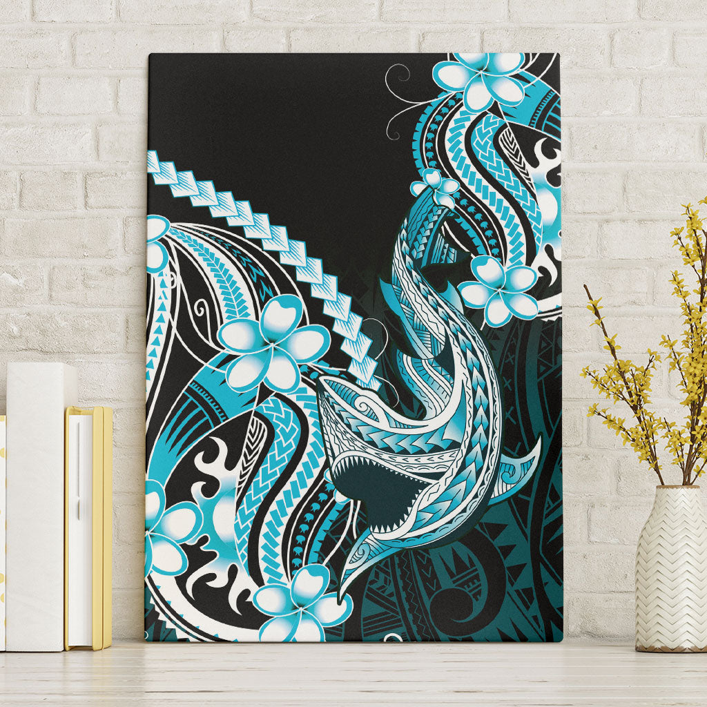 Blue Black Aloha Hawaii Canvas Wall Art Polynesian Shark Tattoo Plumeria