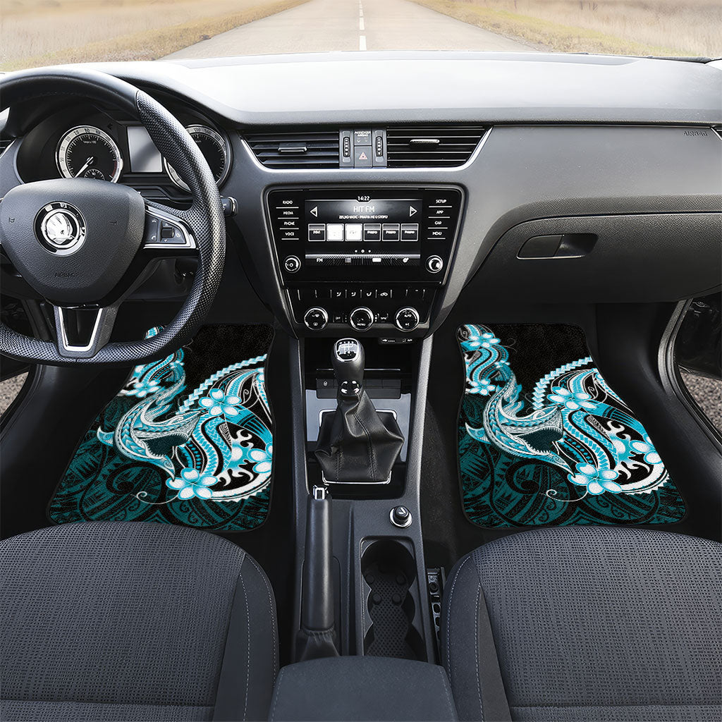 Blue Black Aloha Hawaii Car Mats Polynesian Shark Tattoo Plumeria
